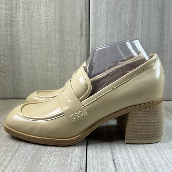 WORN 1x Nine West Avalia Cream Block Platform Heeled Loafer Women’s Size 9 - Picture 1 of 10